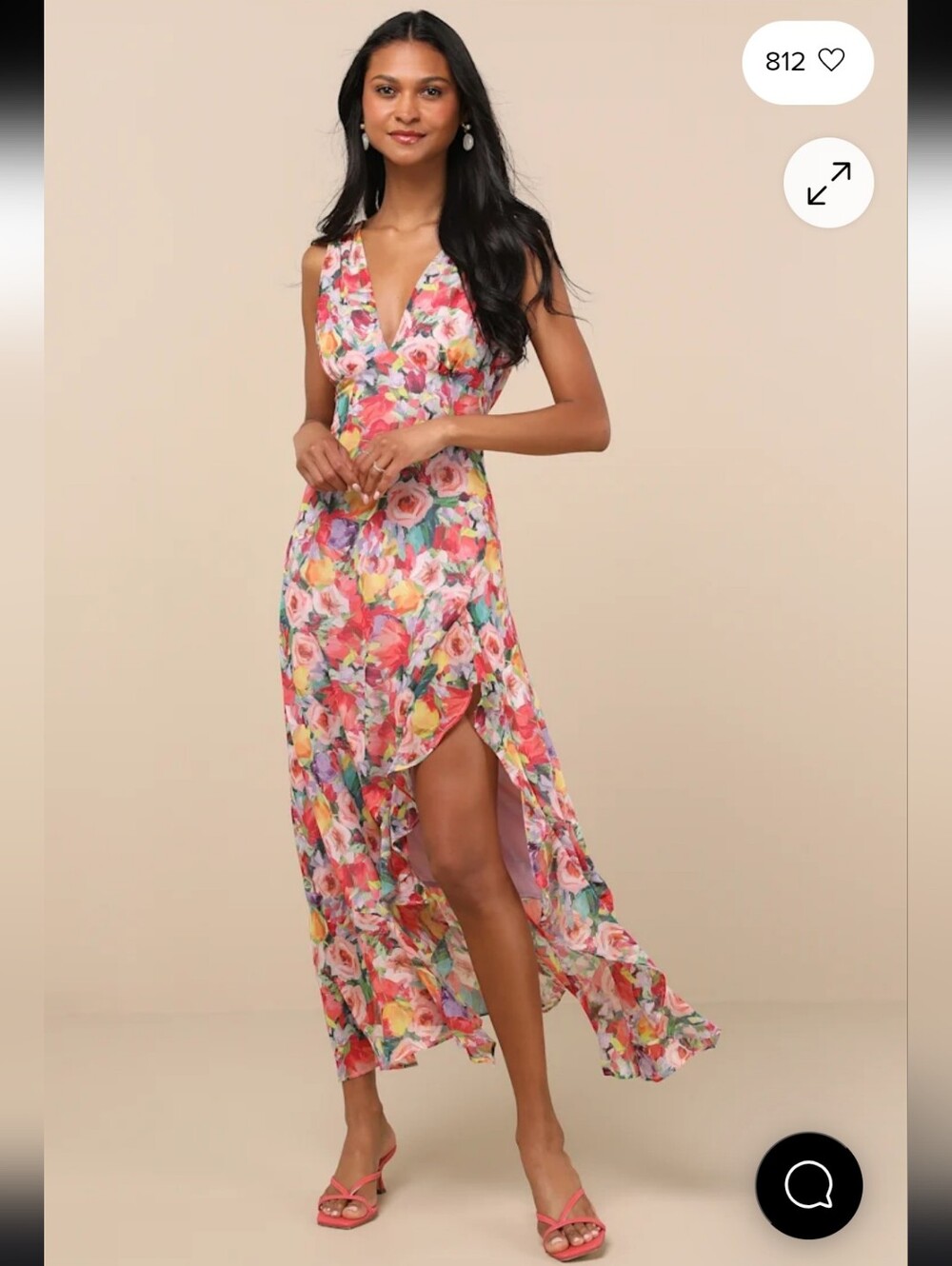 Lulus Laraline Red Multi Floral Ruffled Cowl Back Maxi Dress